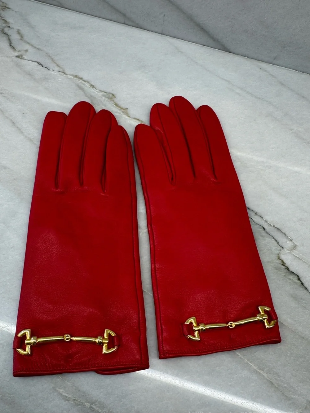 Celine Red Lambskin Leather Gloves